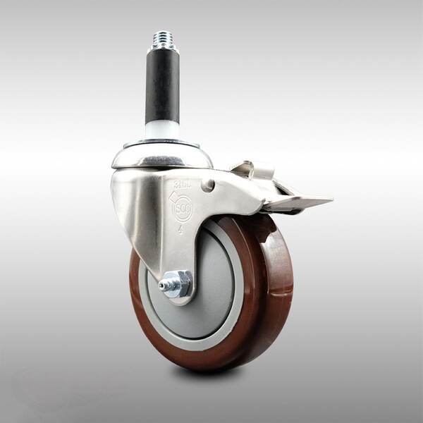 Service Caster 4 Inch 316SS Maroon Poly Swivel 7/8 Inch Expanding Stem Caster Lock Brake SCC SCC-SS316TTLEX20S414-PPUB-MRN-78 - main